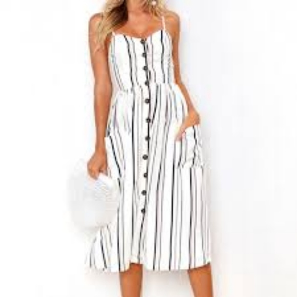 Striped button front midi dress - Picture 5 of 8